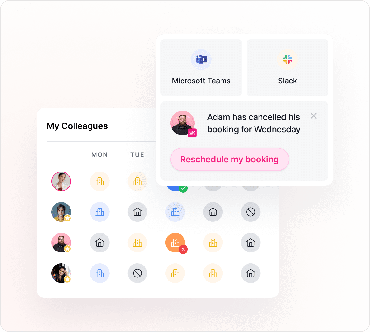 Use Slack or Microsoft Teams to reschedule bookings