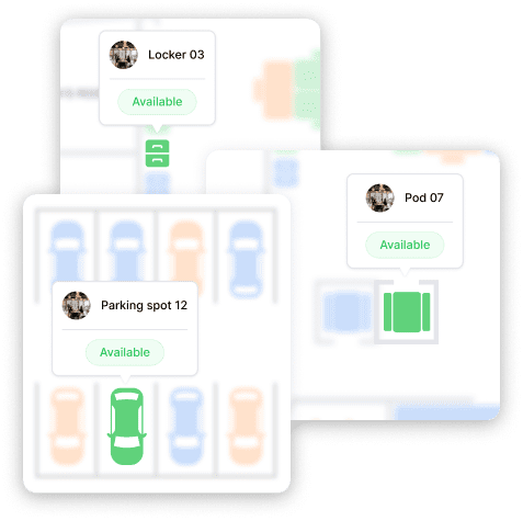 An illustration of parking, lockers and private pods users can book