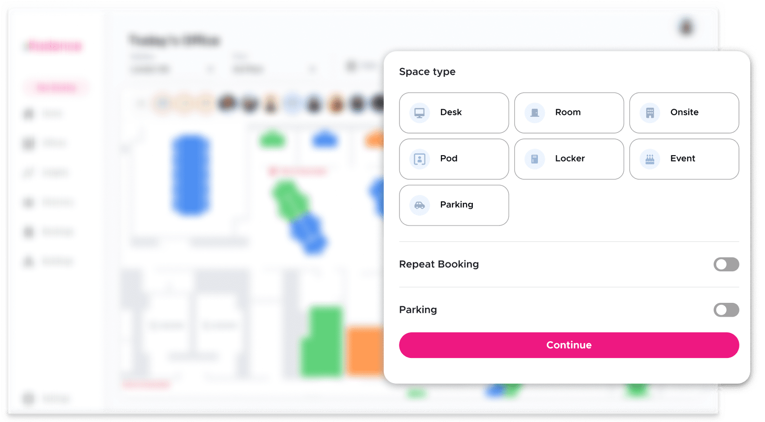 Different space types employees can choose to book