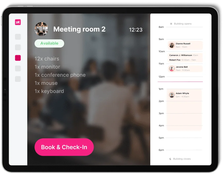 An illustration of room booking kiosk software on an ipad.